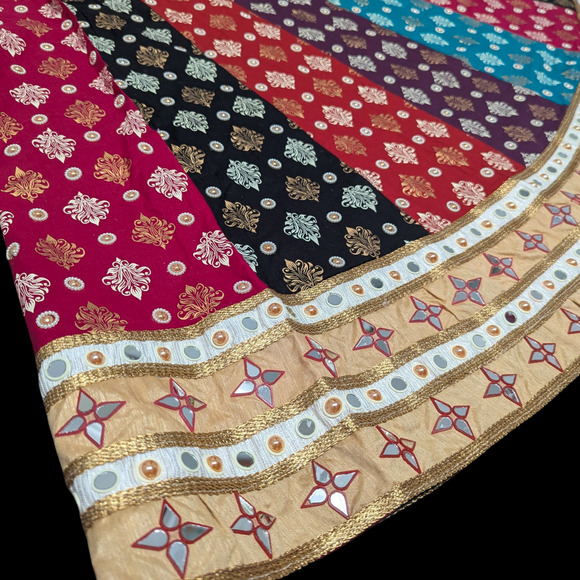 Shisha Lehenga Mirror Skirt ~ Multi-Color Panels Wedding Bollywood Style - Picture 1 of 13